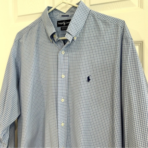 Ralph Lauren Polo Men's Blue Checkered Plaid Button Up Dress Shirt 16.5  34/35 - Picture 5 of 11